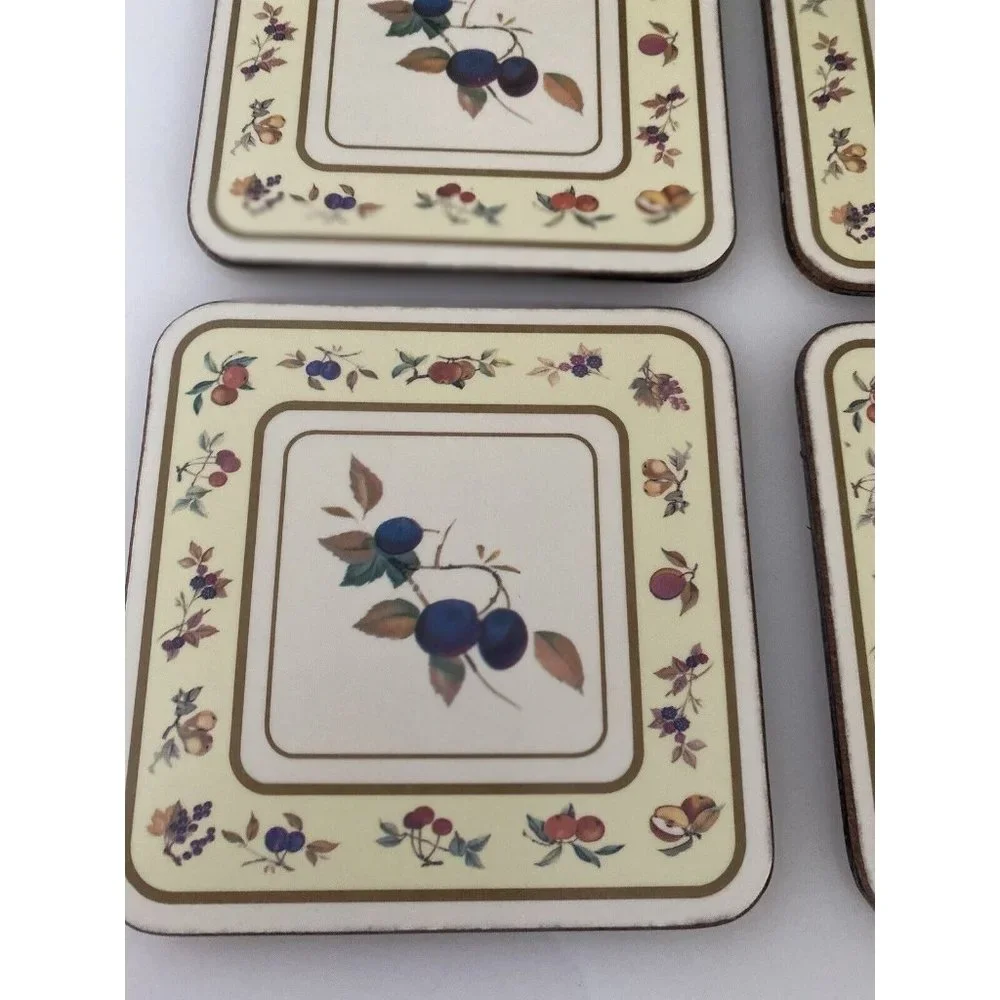 Vintage Royal Worcester Evesham Cork Backed Coasters Set Of 6 In Box 4.25